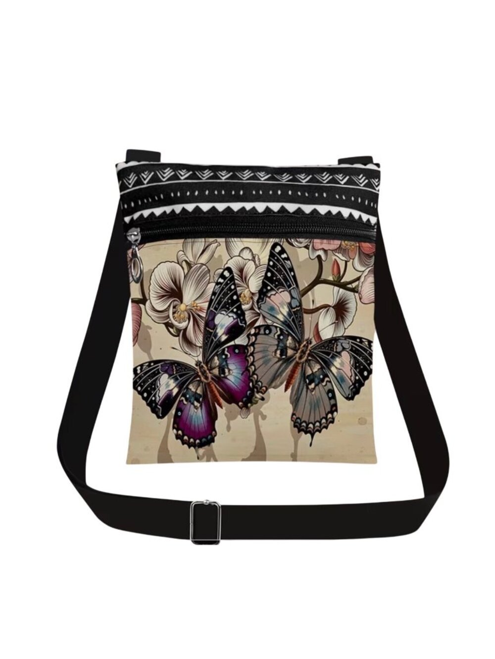 Butterfly & Floral Crossbody Bag With Adjustable Strap Design For Everyday Use